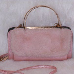 NUCOLLECTIONS PINK FAUX FUR WALLET SHOULDER BAG